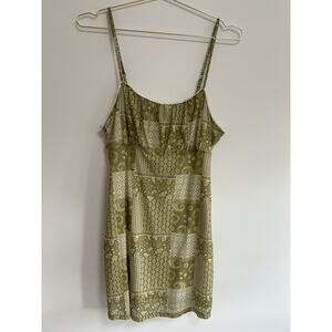 Y2K Babydoll Patchwork Dress Mini Bandana Paisley Patchwork‎ Mesh Green Large